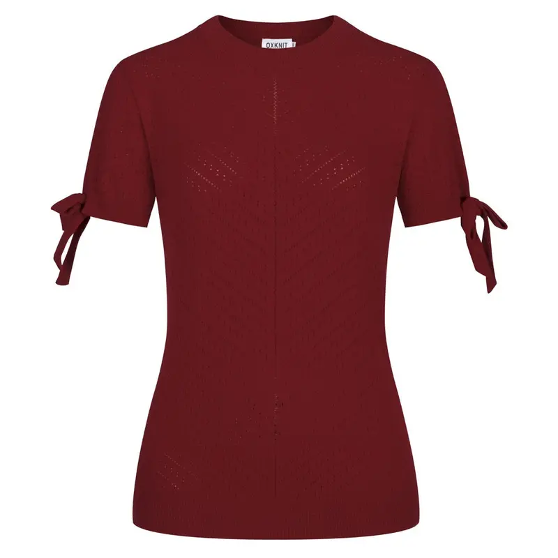 Women's Red Vintage Knit Bow Design T-Shirt 1