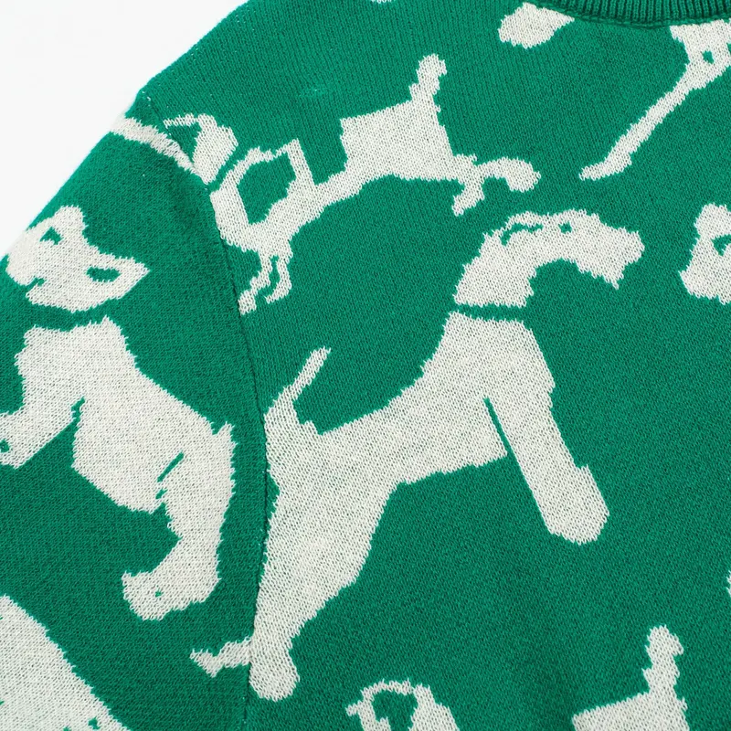 Women's Retro Dog Print Knit Tee – Green-Cropped Length 2