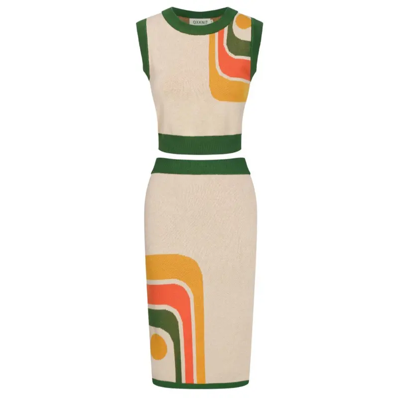 Women’S Retro-Inspired Knit Set With Bold Geometric Graphic 1
