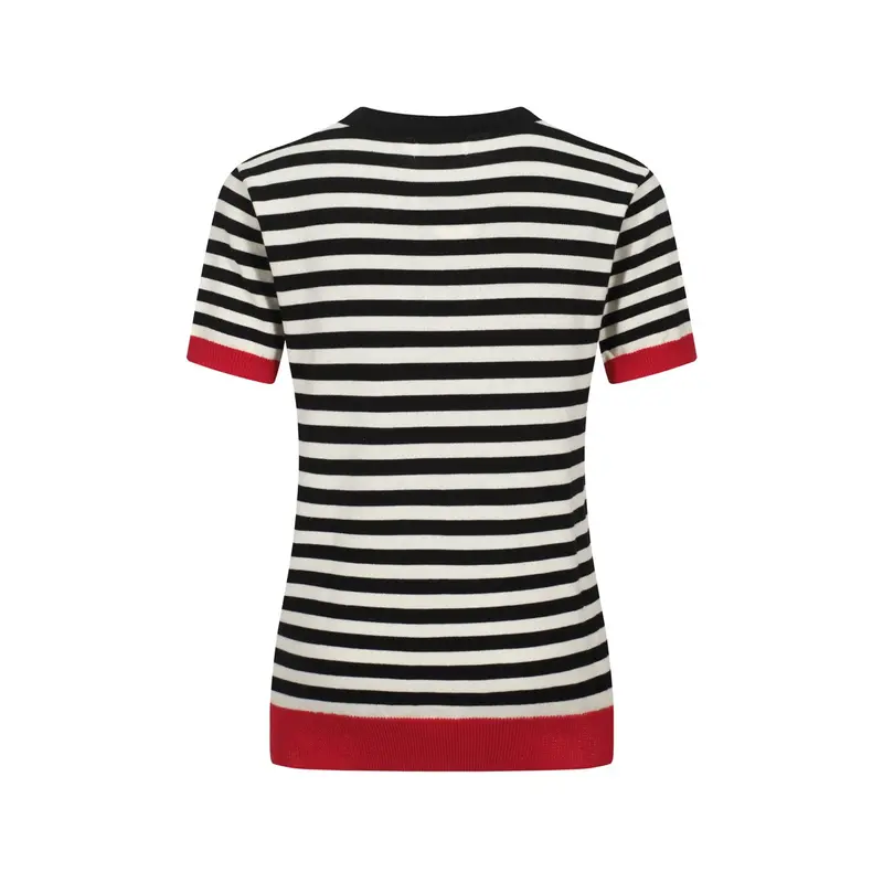 Women's Retro Striped Knit Sweater With Red Heart – Black & White 3