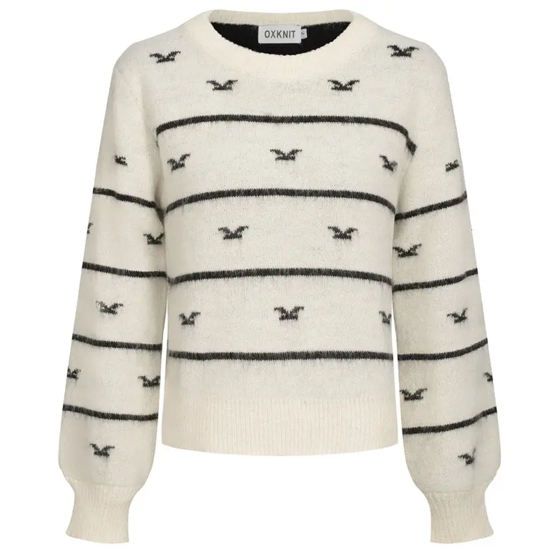 Women's Retro Striped Seagull Knitwear - Cropped Length 1