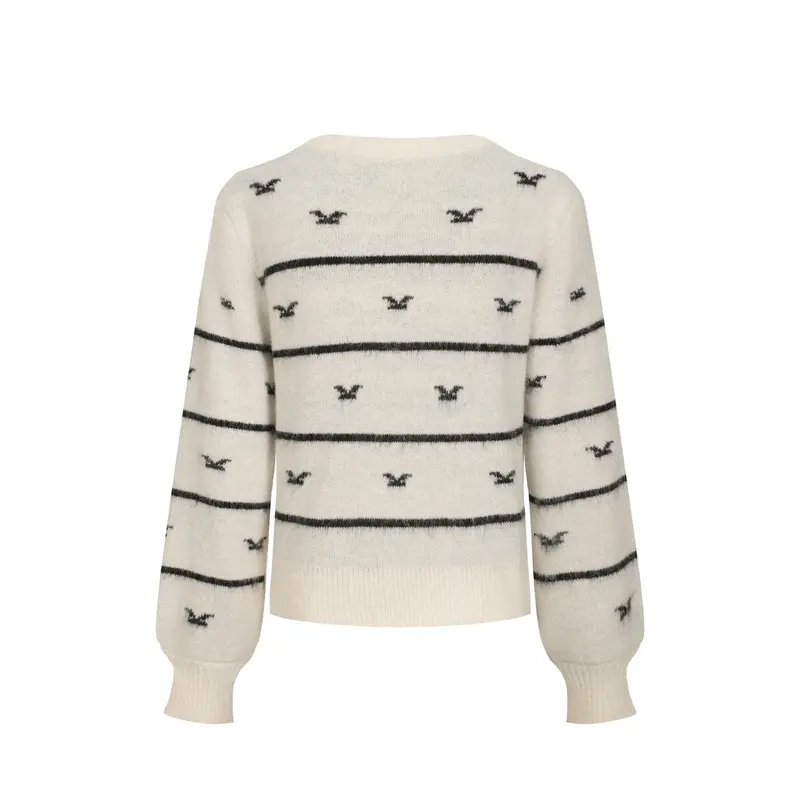 Women's Retro Striped Seagull Knitwear - Cropped Length 3