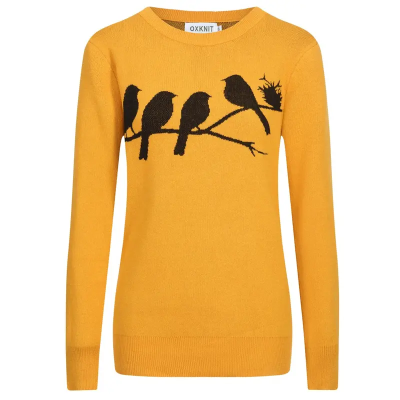 Women's Retro Yellow Bird Jacquard Knitwear 1