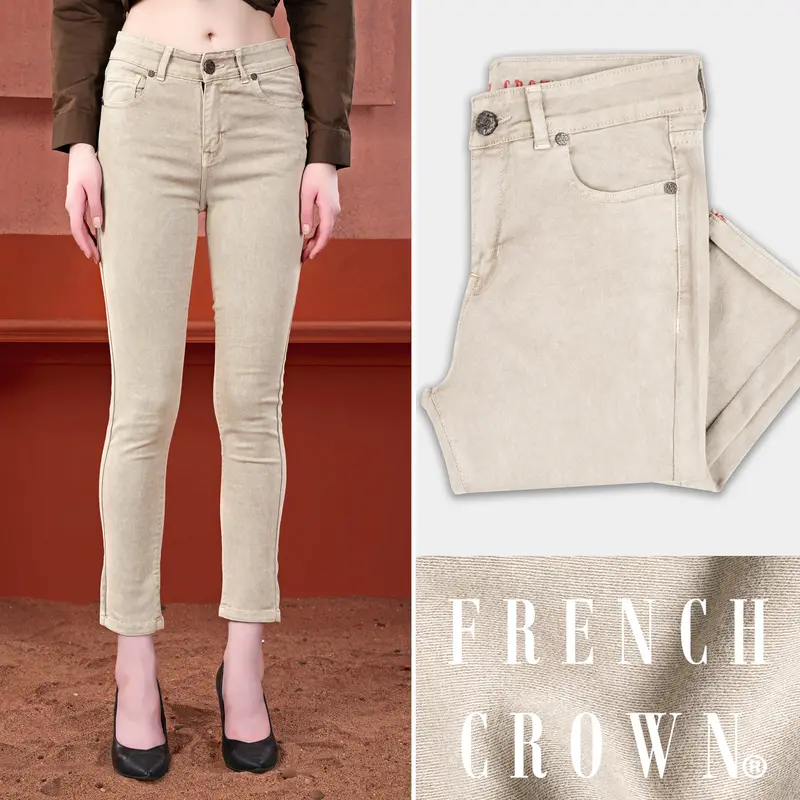 Women’S Skinny Fit Akaroa Beige Rinse Wash Stretchable Denim 1