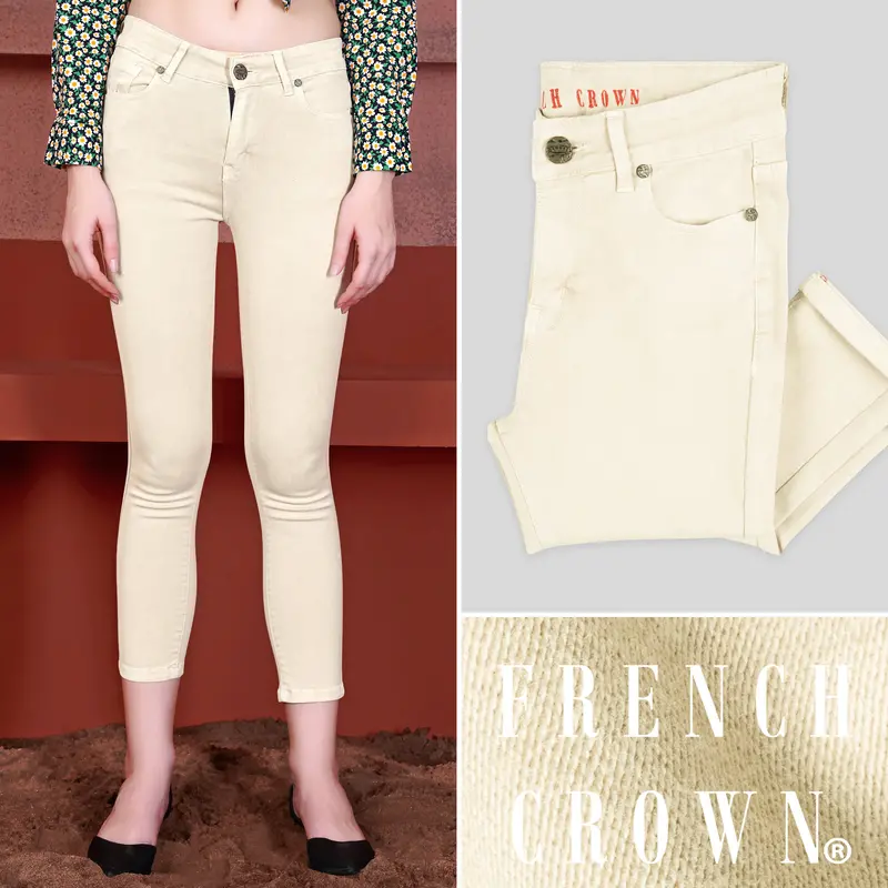Women's Skinny Fit Almond Beige Rinse Wash Clean Look Ankle Length Stretchable Denim 1