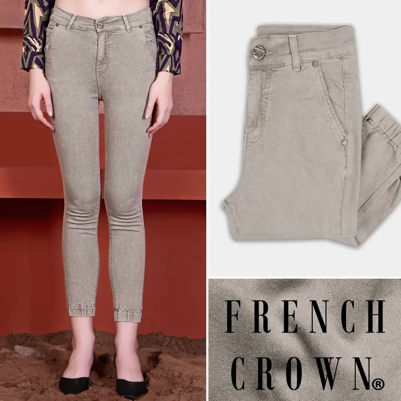 Women’S Skinny Fit Bronco Brown Stone Wash Stretchable Denim 1