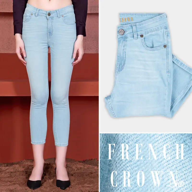 Women's Skinny Fit Casper Blue Whiskering Wash Ankle Length Stretchable Denim 1