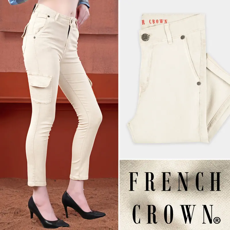 Women’S Skinny Fit Dust Storm Beige Rinse Wash Stretchable Denim 1