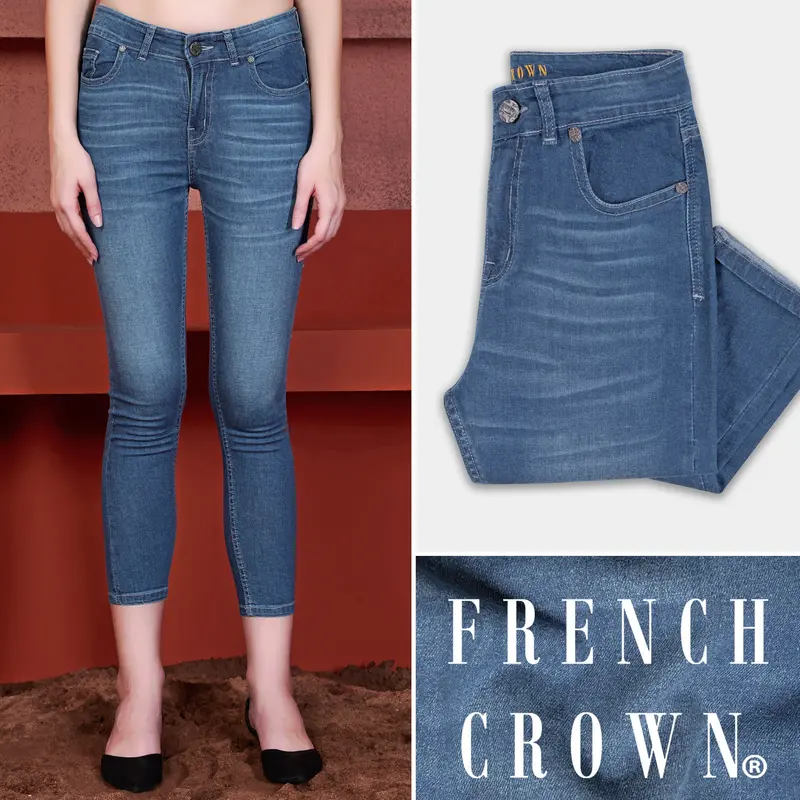 Women's Skinny Fit Fiord Blue Stone Wash Ankle Length Stretchable Denim 1