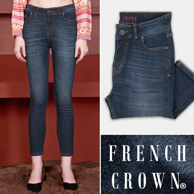 Women's Skinny Fit Firefly Blue Whiskering Wash Stretchable Denim 1