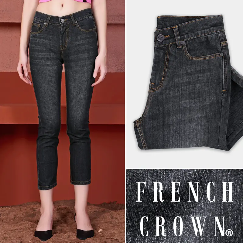 Women's Skinny Fit Jade Black Whiskering Wash Ankle Length Stretchable Denim 1