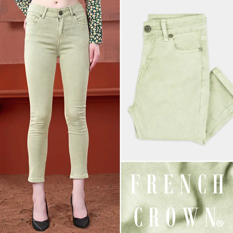 Women's Skinny Fit Soft Amber Green Rinse Wash Stretchable Denim 1