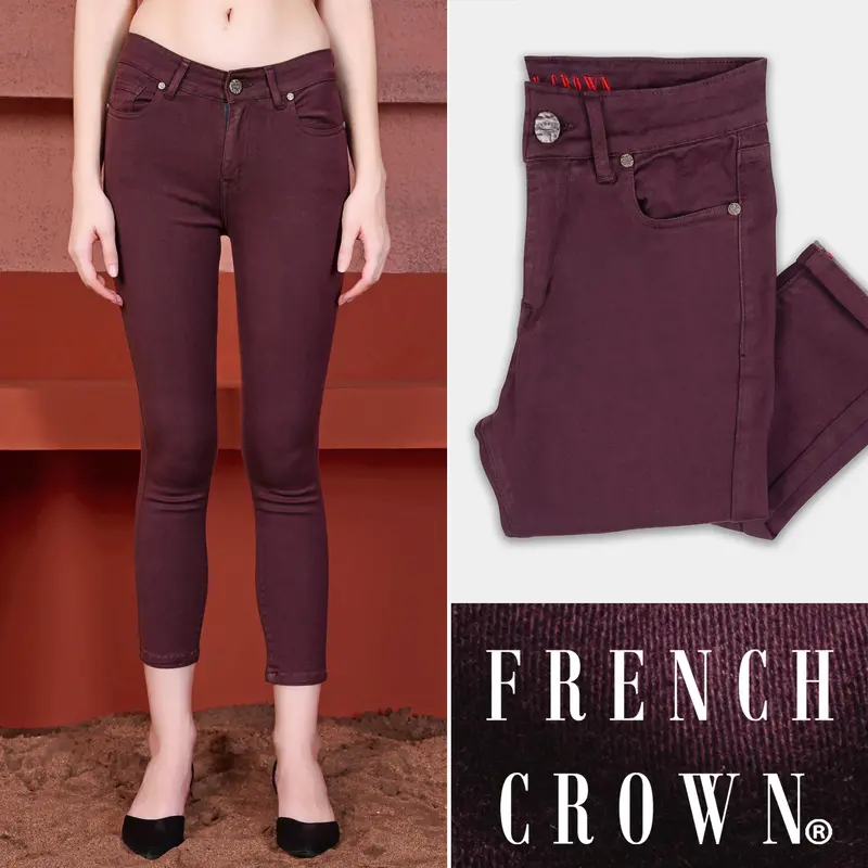 Women's Skinny Fit Wine Berry Rinse Wash Clean Look Ankle Length Stretchable Denim 1