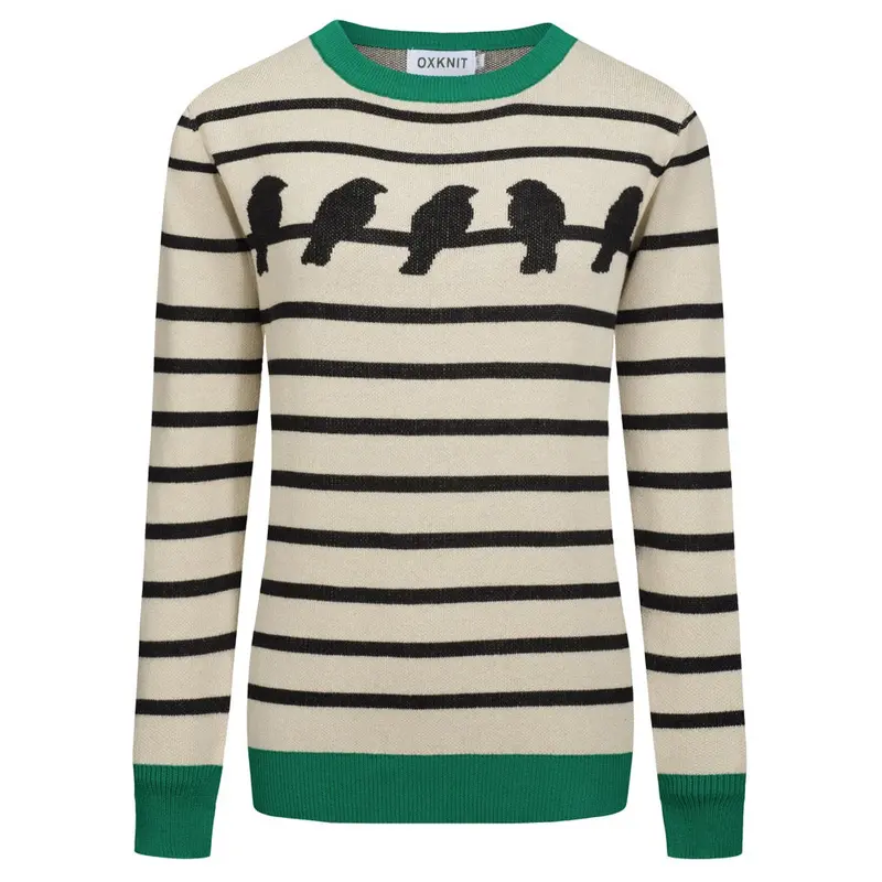 Women's Striped Bird Jacquard Vintage Knitwear 1