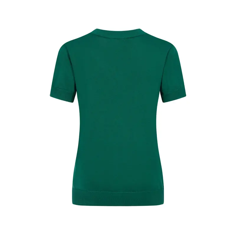 Women’S Vintage Animal Knit Tee – Green V-Neck Top With Embroidered Detail 3