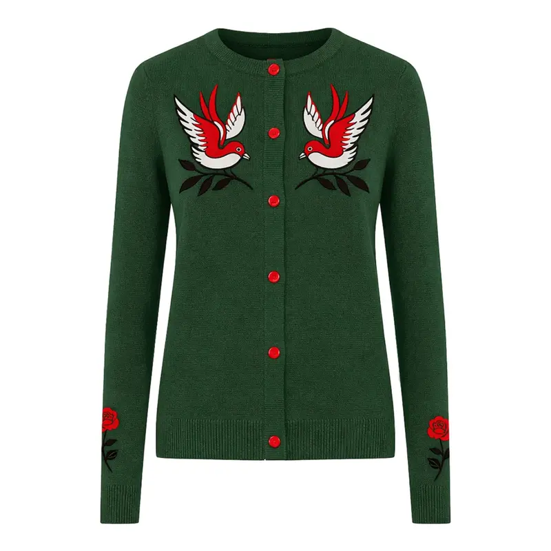 Women's Vintage Design Bird Embroidery Jacquard Cardigan 1