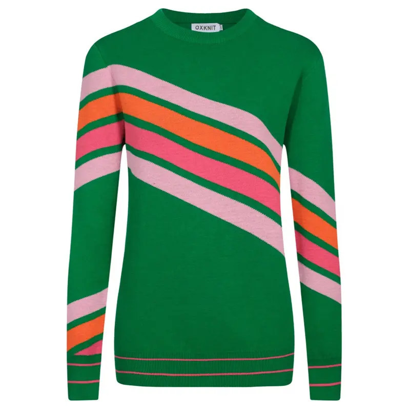 Women's Vintage Green Diagonal Stripe Jacquard Knitwear 1