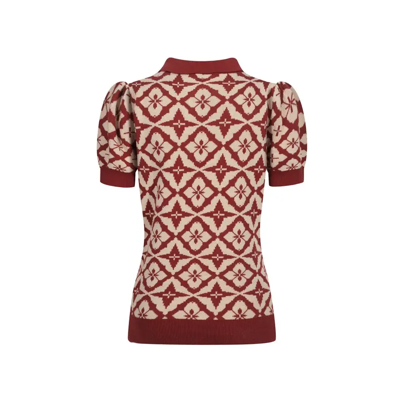 Women's Vintage Red Jacquard Zipper V-Neck Polo 3