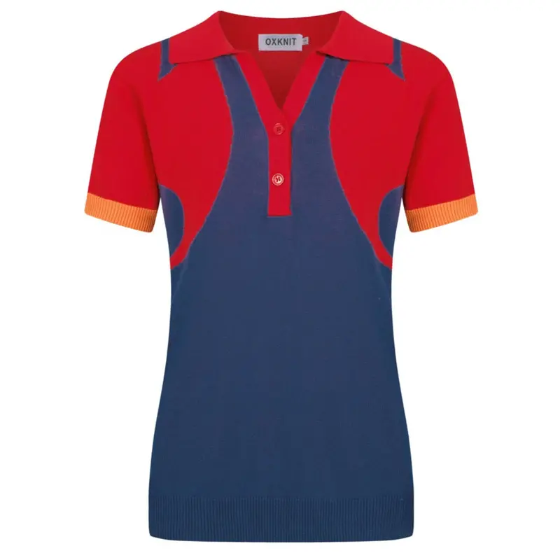 Women's Vintage Red Style V-Neck Knitted Polo Shirt 1