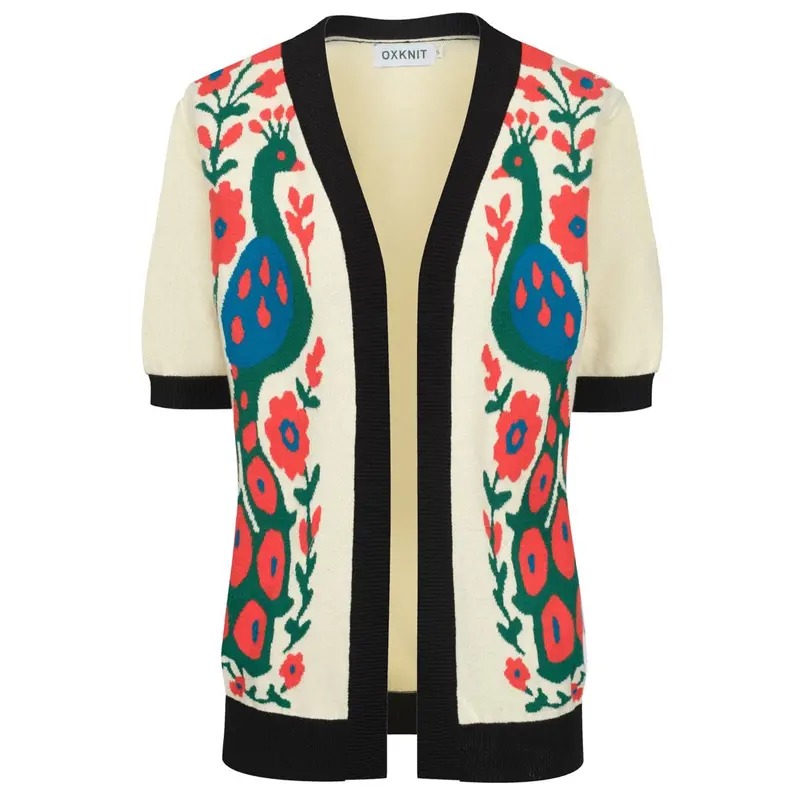Women's White Apricot Art Five-Sleeve Knitted Cardigan 1