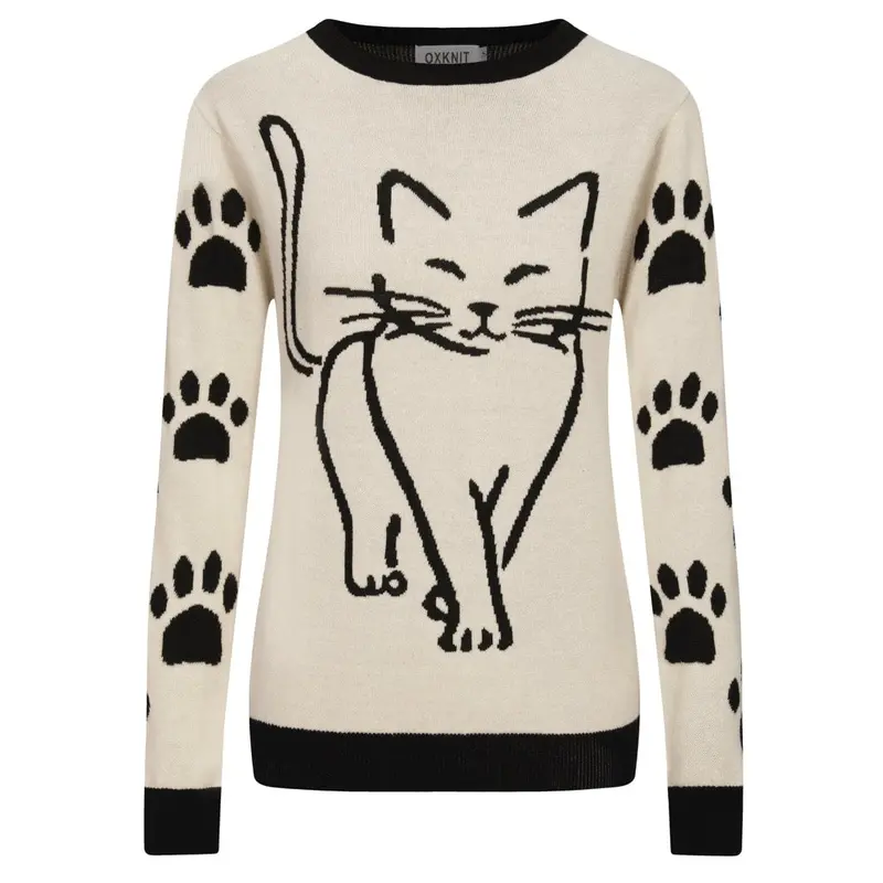 Women's White Apricot Artistic Cat Retro Fashion Jacquard Knitwear 1