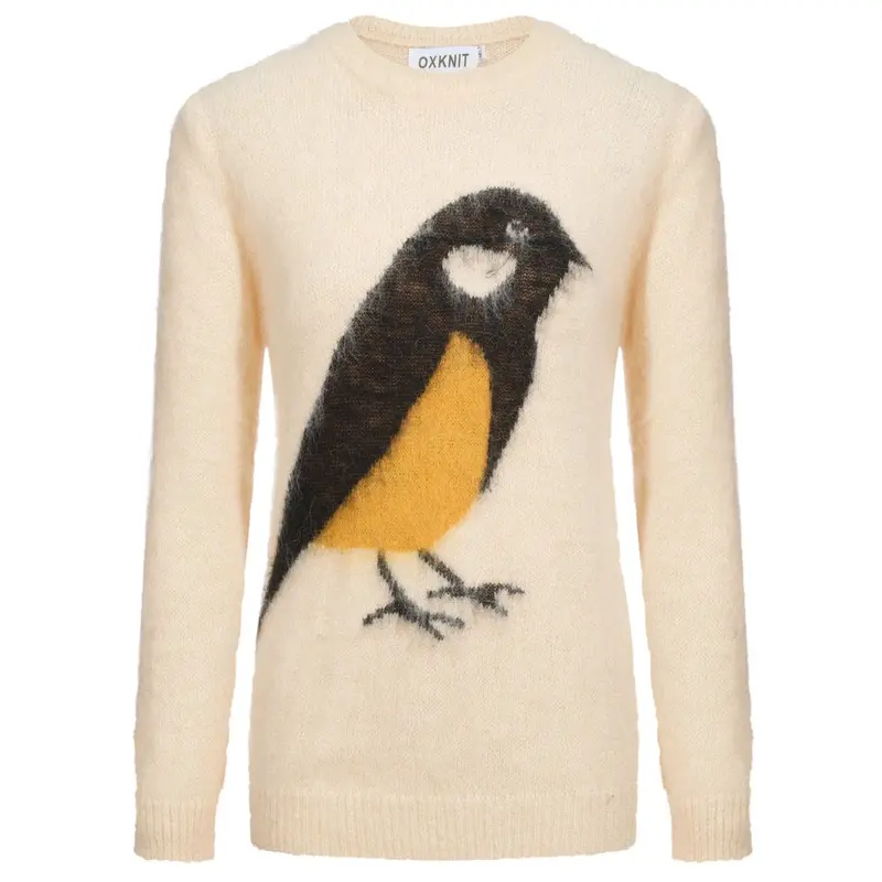 Women's White Apricot Bird Jacquard Plush Knitwear 1