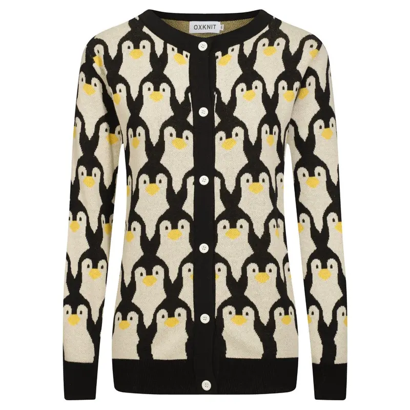 Women's White Apricot Penguin Jacquard Cardigan 1