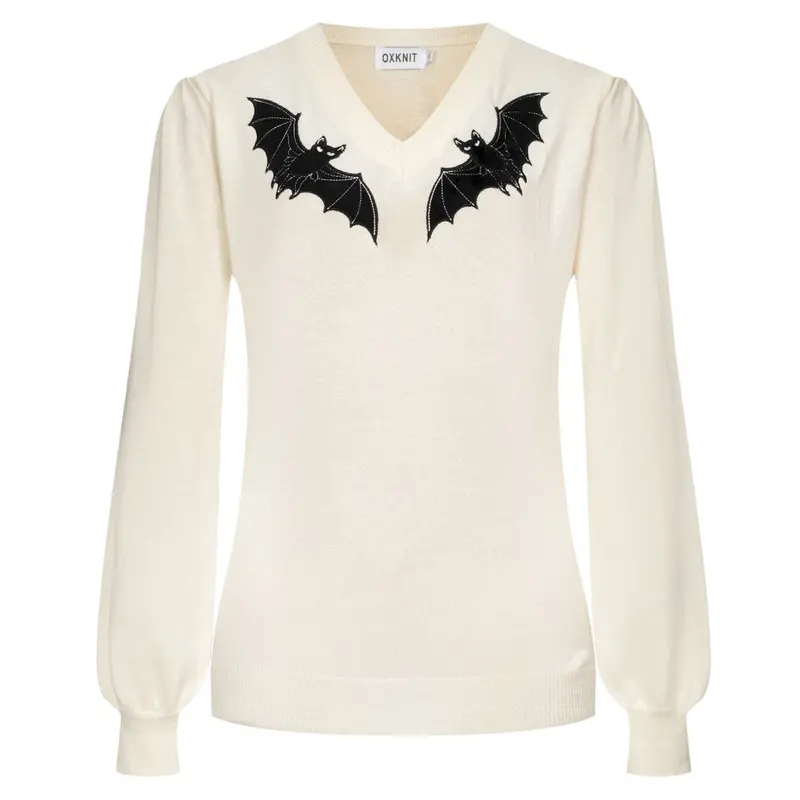 Women's White Vintage Bat Puffed Sleeve Knitwear 1
