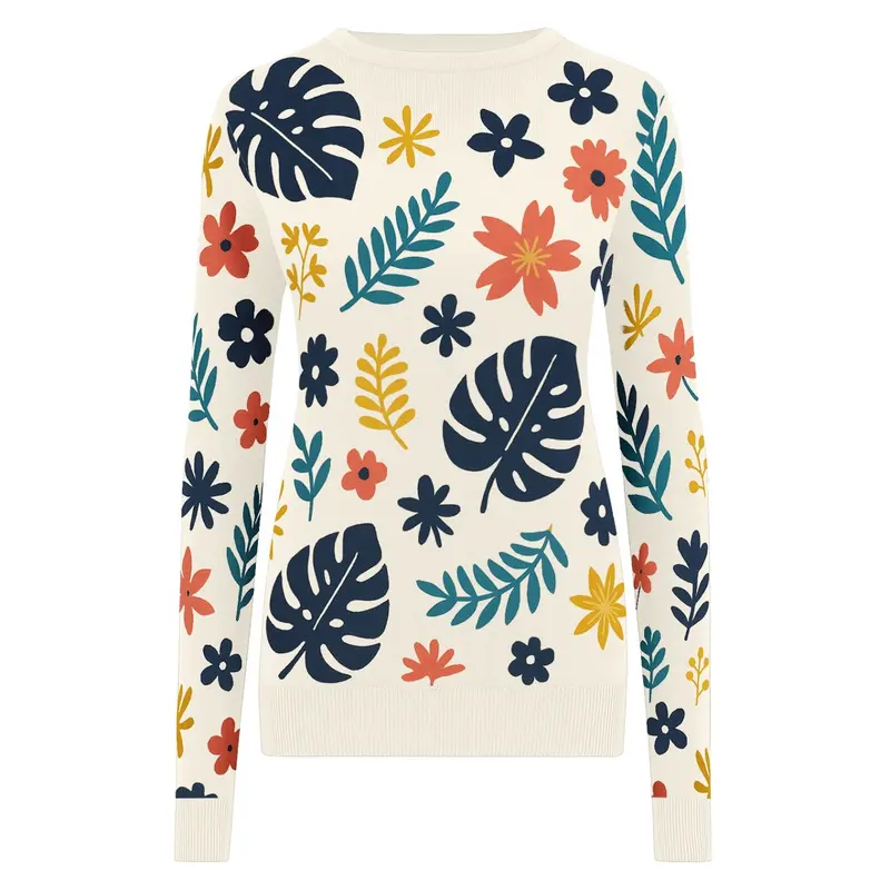 Women's White Vintage Floral Jacquard Knitwear 1