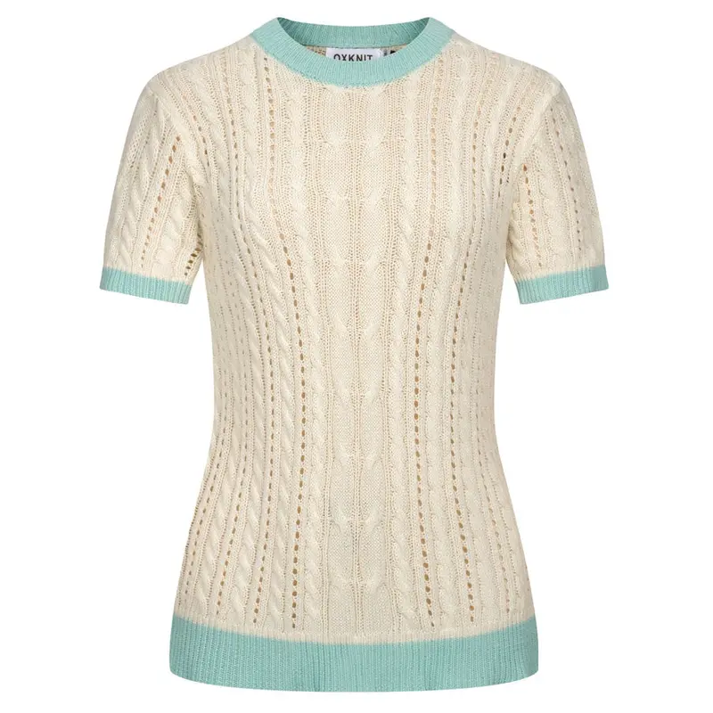 Women's White Vintage Knit Casual T-Shirt 1