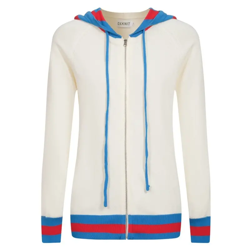Women's White Vintage Knit Hoodie Cardigan 1
