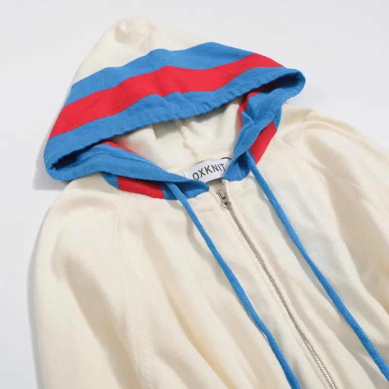 Women's White Vintage Knit Hoodie Cardigan 5