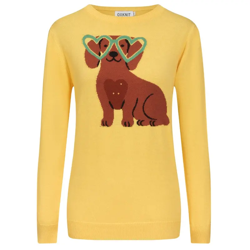 Women's Yellow Dog Jacquard Vintage Knitwear 1