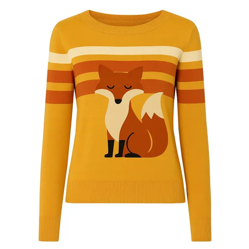 Women's Yellow Fox Striped Jacquard Knitwear 1
