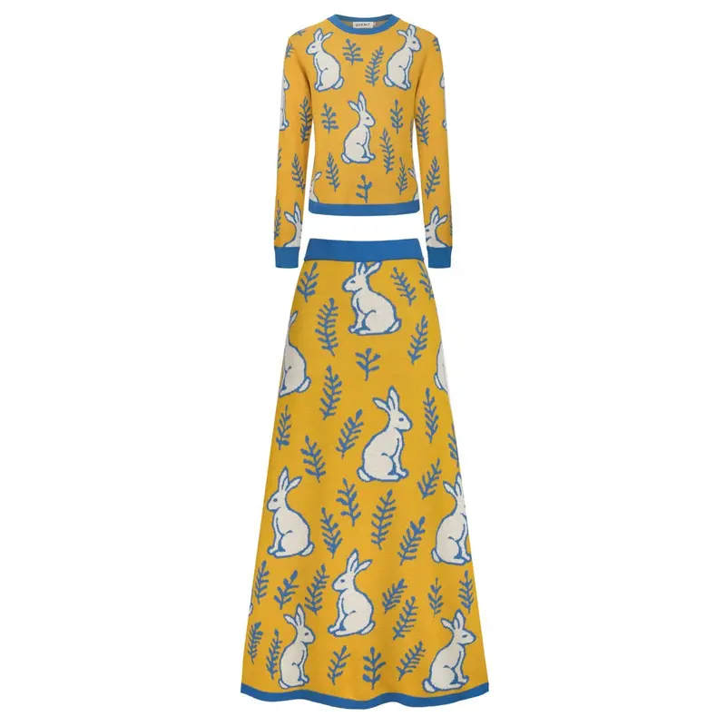 Women's Yellow Rabbit Plant Knitted Dress Knitted Set 1