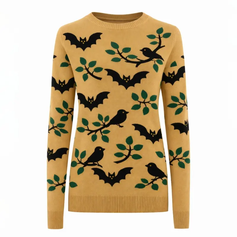 Women's Yellow Vintage Bat Jacquard Knitwear 1