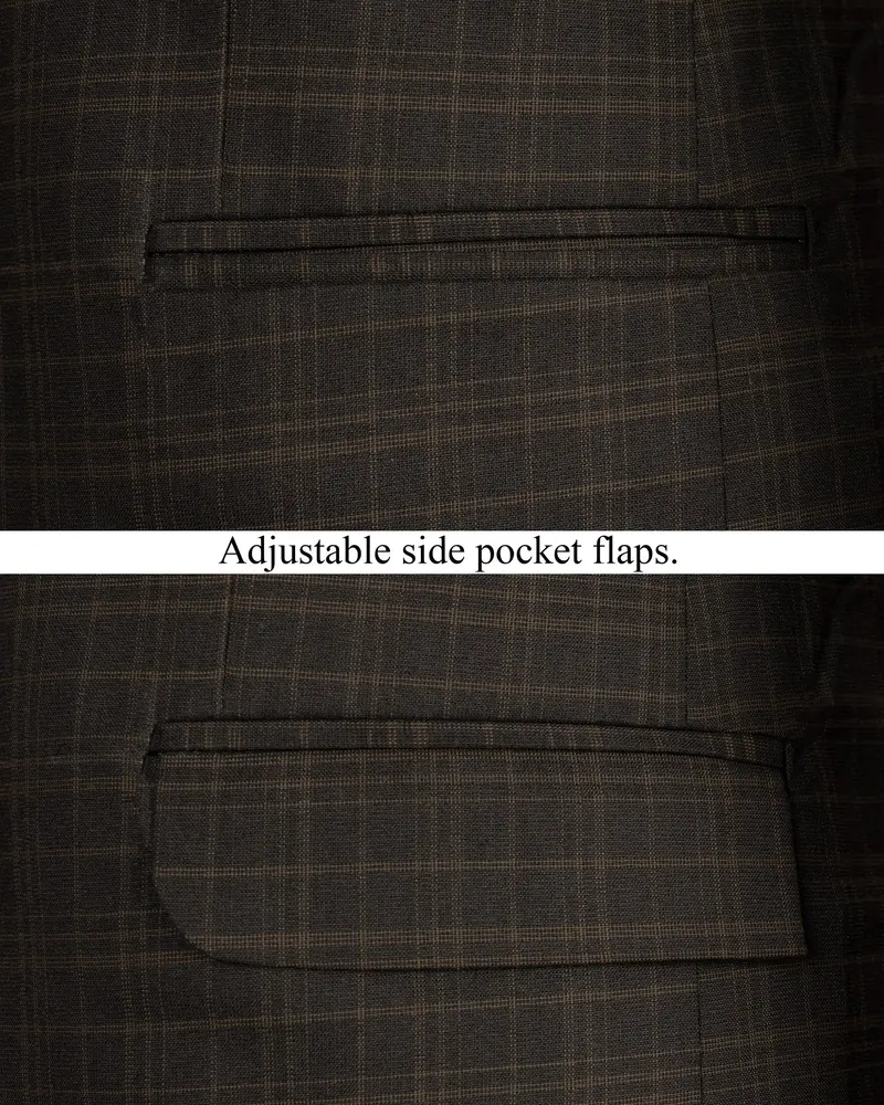Wood Bark Windowpane Wool Rich Cross Placket Bandhgala Blazer 5