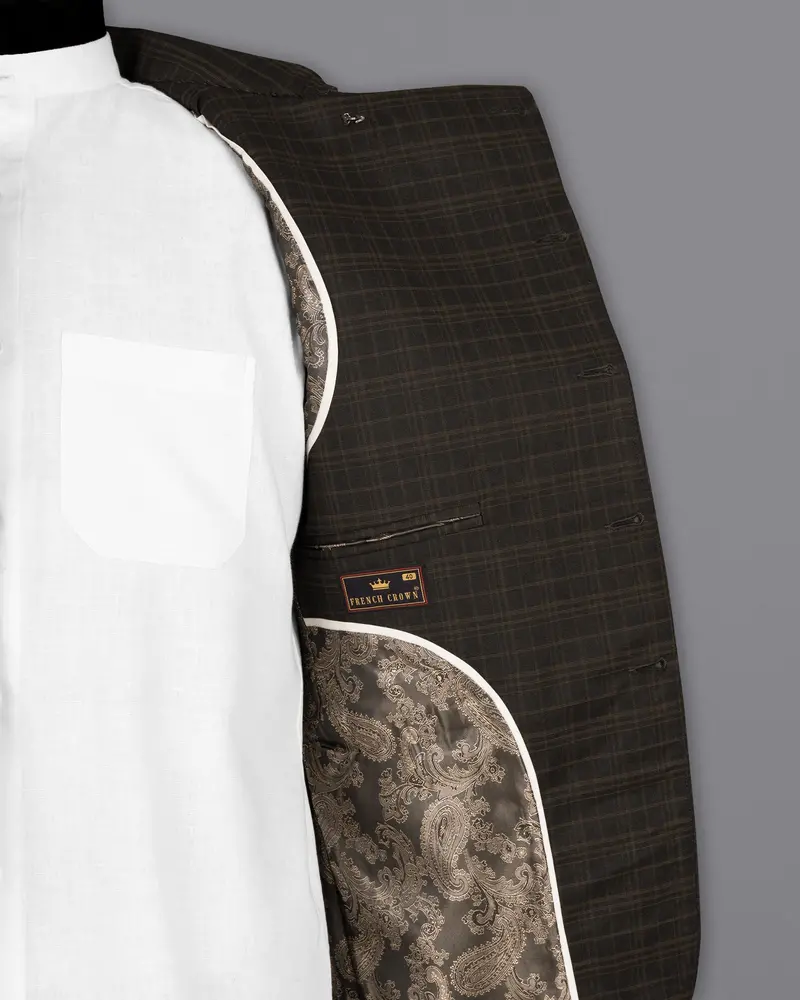 Wood Bark Windowpane Wool Rich Cross Placket Bandhgala Blazer 7