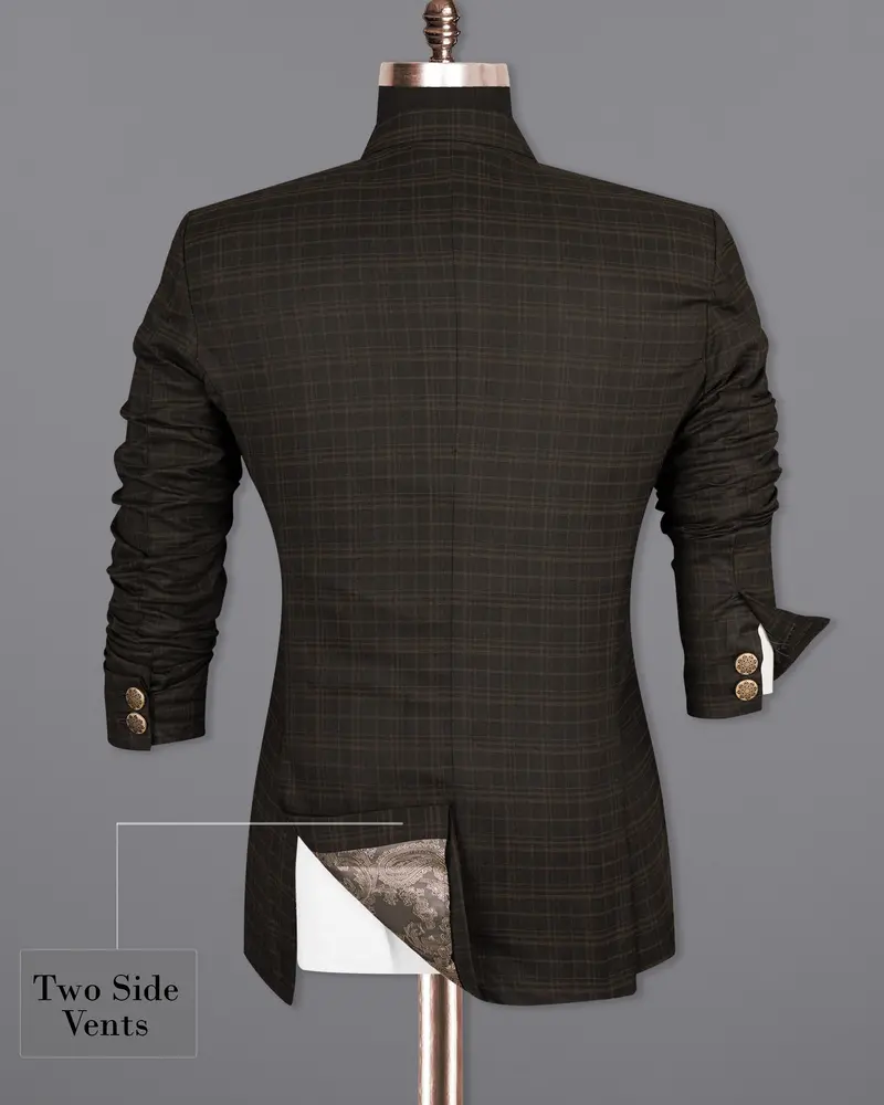 Wood Bark Windowpane Wool Rich Cross Placket Bandhgala Blazer 9