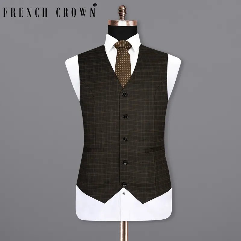 Wood Bark Windowpane Wool Rich Waistcoat 1