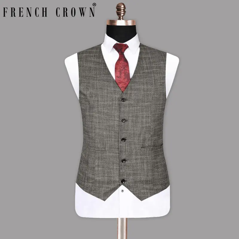 Wood Brown Mélange Wool Blend  Waistcoat 1