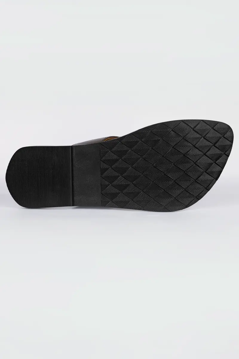 Wood Brown With Golden Stitched Vegan Leather Kolhapuri Sandal 6