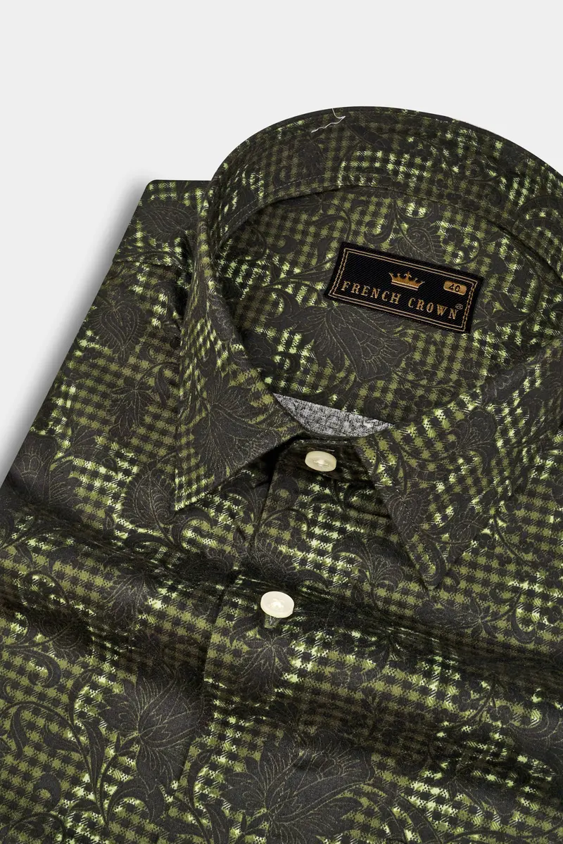Woodland Green And Cinder Black Damask Textured Super Soft Premium Cotton Shirt 1