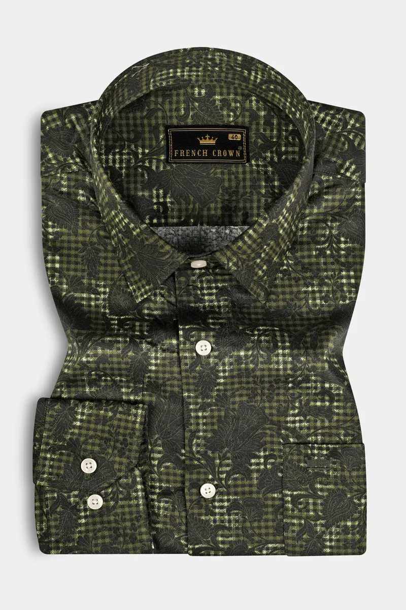 Woodland Green And Cinder Black Damask Textured Super Soft Premium Cotton Shirt 3