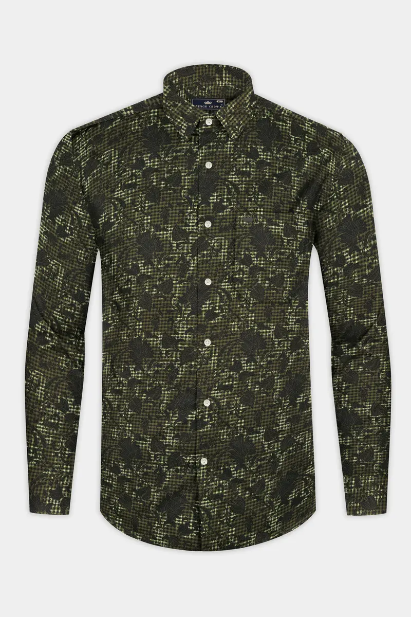 Woodland Green And Cinder Black Damask Textured Super Soft Premium Cotton Shirt 4