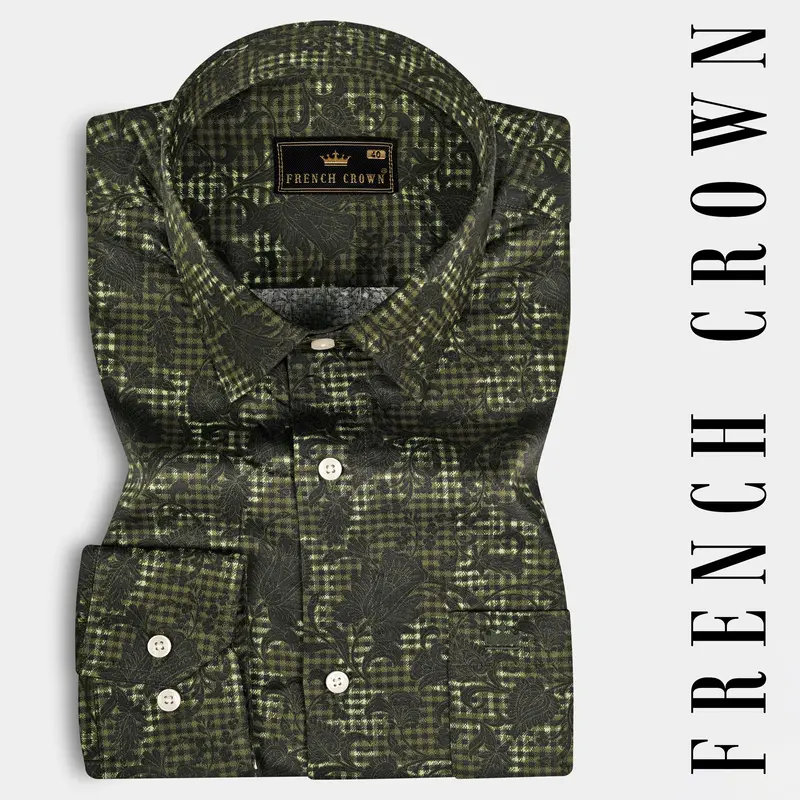 Woodland Green And Cinder Black Damask Textured Super Soft Premium Cotton Shirt 7
