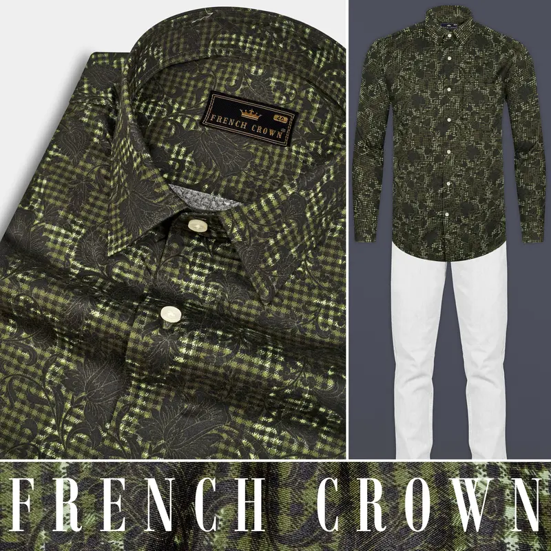 Woodland Green And Cinder Black Damask Textured Super Soft Premium Cotton Shirt 9