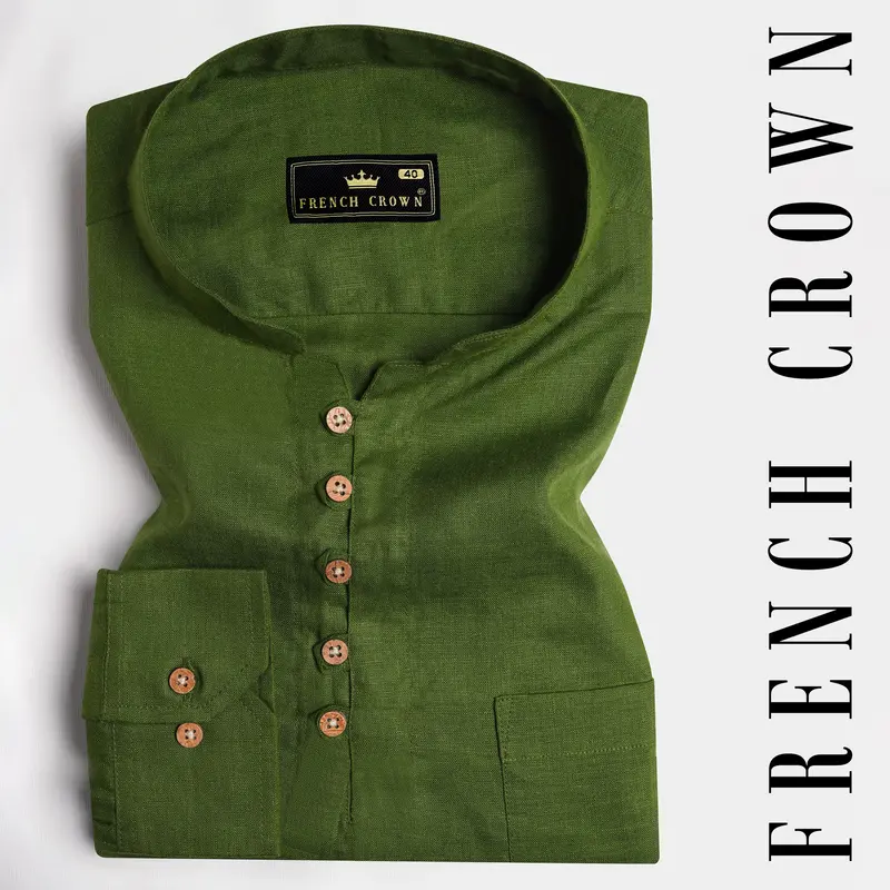 Woodland Green Luxurious Linen Kurta Shirt 1