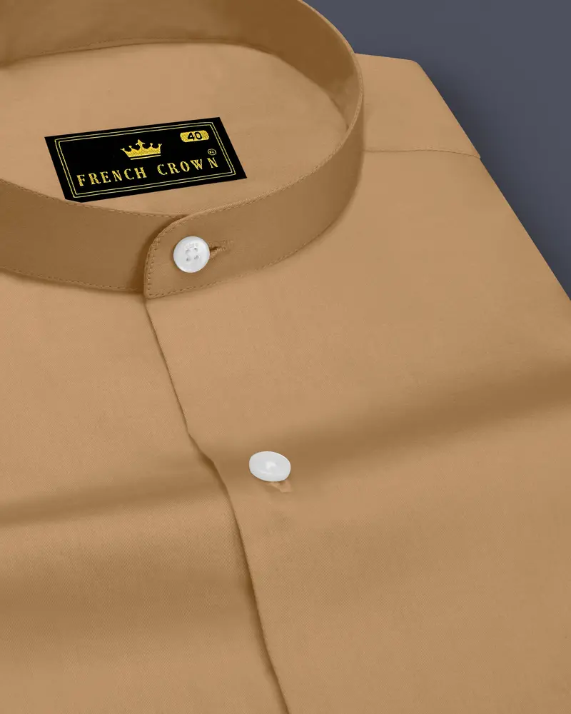Woodoro-Driftwood Yellow Subtle Sheen Super Soft Premium Cotton Mandarin Dress Shirt 1