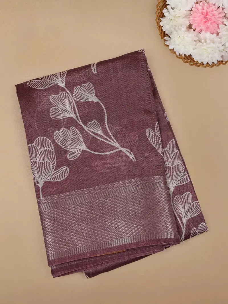 Woodrose Pink Floral Designed Fancy Cotton Saree 1